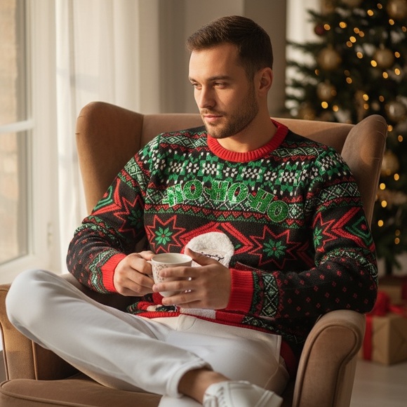 Ugly Christmas Sweater Santa Claus Red Party Cup Pocket Holiday Fun Size Large - Picture 6 of 16